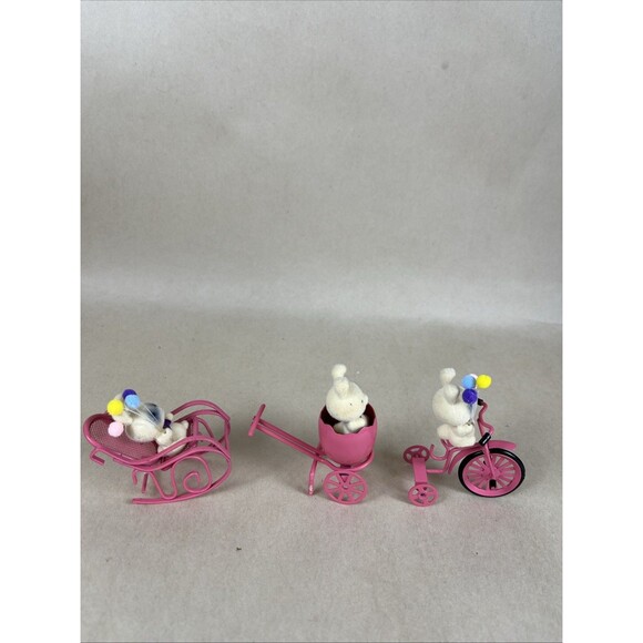 VTG 5 Cute Easter Bunny Collection‎ of Small Figures On Chair Bicycle stroller - Picture 2 of 6
